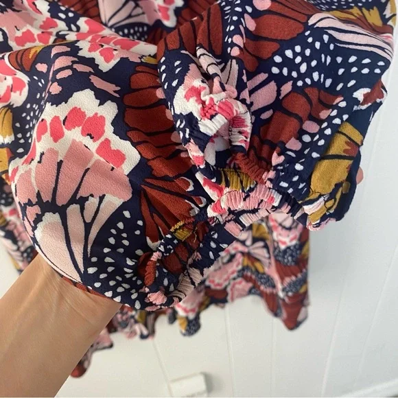 Boden V-Neck Tea Dress Flower Butterfly Petal Stamp Boho Print Dress US 12 - Picture 8 of 10
